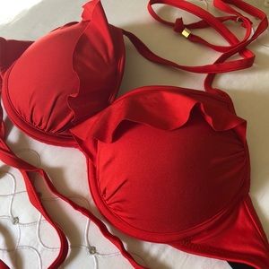 Red H&M Ruffled Bikini Top